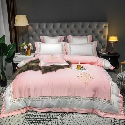 安妮家居 2020新款TB大牌风贡缎全棉四件套影棚图 玉粉