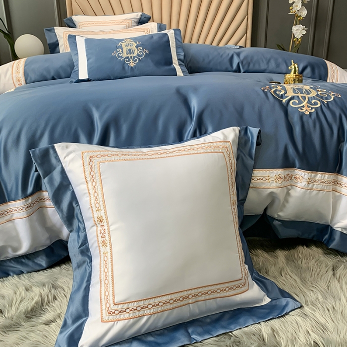 91家纺网 家纺一手货源 找家纺 安妮家居 2020新款TB大牌风贡缎全棉四件套实拍图 宾利蓝