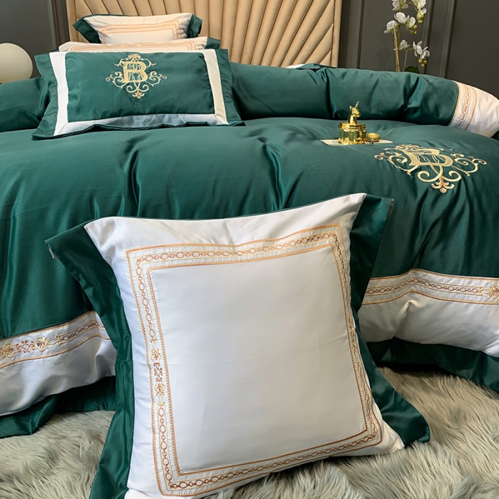 91家纺网 家纺一手货源 找家纺 安妮家居 2020新款TB大牌风贡缎全棉四件套实拍图 墨绿