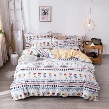 91家纺网 家纺一手货源 找家纺 宝齐莱家纺 2020新款13372印花小清新四件套 向阳花