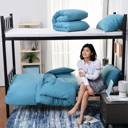 91家纺网 家纺一手货源 找家纺 美真 大学生上下铺0.9米宿舍单人水洗棉纯色三件套浅蓝驼色