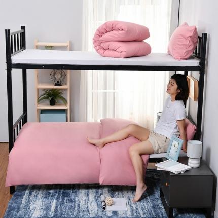 91家纺网 家纺一手货源 找家纺 美真 大学生上下铺0.9米宿舍单人水洗棉纯色三件套浅蓝驼色