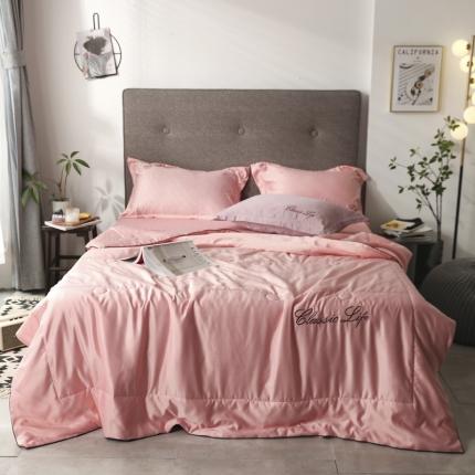 91家纺网 家纺一手货源 找家纺 梦镜家纺 2025新款纯色刺绣花轻奢水洗真丝夏被 玉色