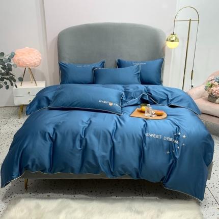 91家纺网 家纺一手货源 找家纺 馨蕊家居 2021新款60s双股埃及长绒棉四件套 宾利蓝