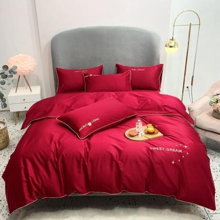 91家纺网 家纺一手货源 找家纺 馨蕊家居 2021新款60s双股埃及长绒棉四件套 温莎红