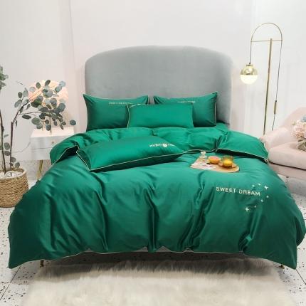 91家纺网 家纺一手货源 找家纺 馨蕊家居 2021新款60s双股埃及长绒棉四件套 祖母绿