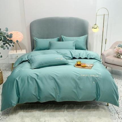 馨蕊家居 2021新款60s双股埃及长绒棉四件套 天蓝