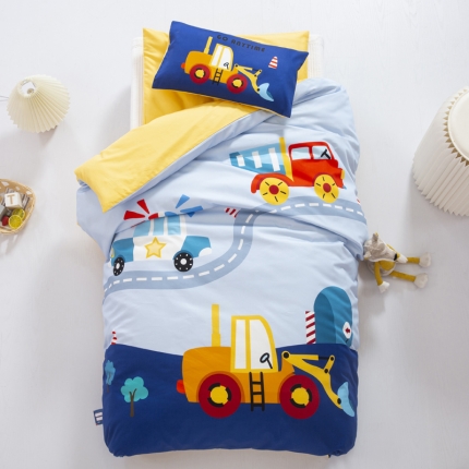 91家纺网 家纺一手货源 找家纺 A类全棉数码印花儿童套件幼儿园被三件宝宝午睡三/六件工程车队