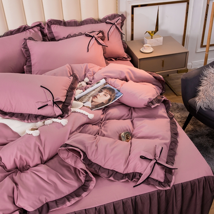 91家纺网 家纺一手货源 找家纺 （总）金米诺 加厚韩版花边水洗棉磨毛四件套