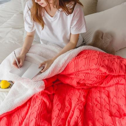 飞轮海 新款针织羊羔绒毛毯空调毯沙发毯午睡毯 珊瑚红