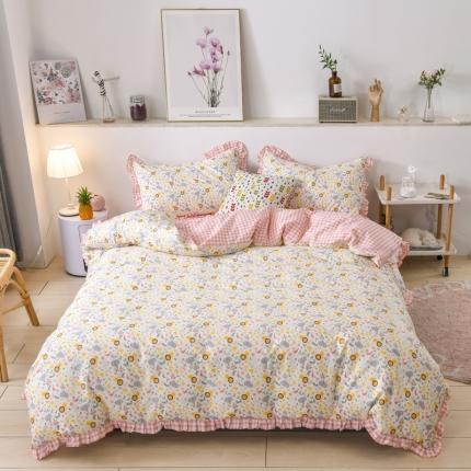 91家纺网 家纺一手货源 找家纺 金麦家纺 2020新款清新小碎花全棉花边四件套 萌趣乐园