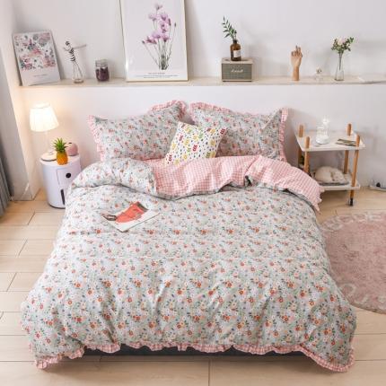 91家纺网 家纺一手货源 找家纺 金麦家纺 2020新款清新小碎花全棉花边四件套 清新物语