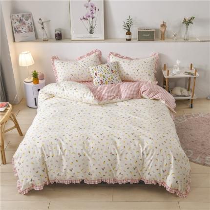 91家纺网 家纺一手货源 找家纺 金麦家纺 2020新款清新小碎花全棉花边四件套 水果乐园