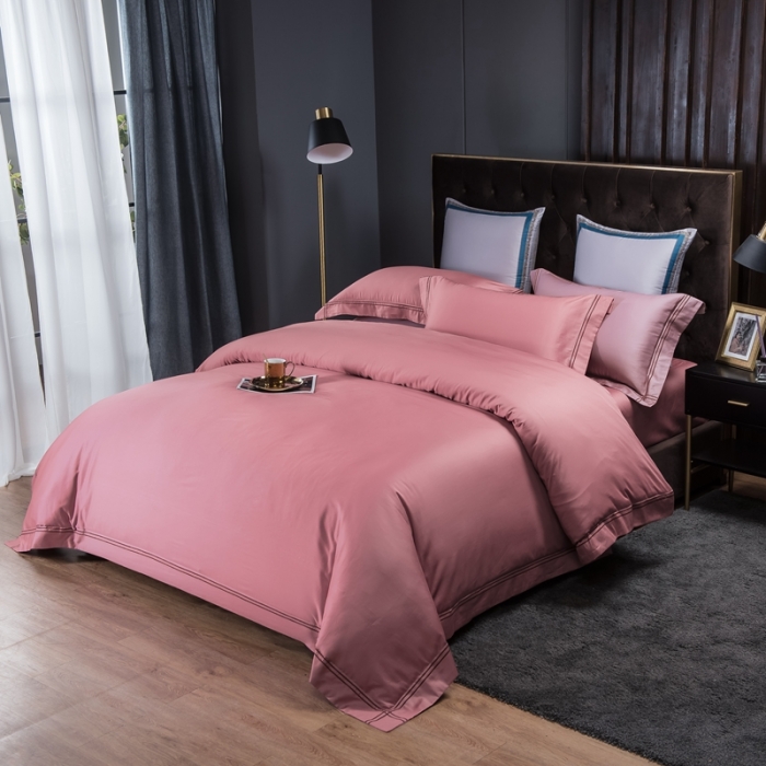 91家纺网 家纺一手货源 找家纺 布乐意 2020新款酒店款全棉四件套纯色轻奢风 豆沙色