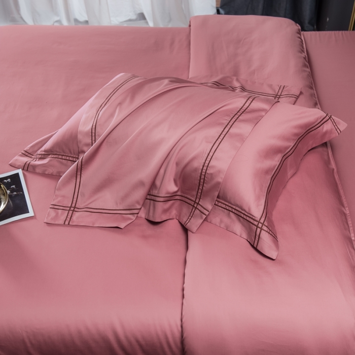 91家纺网 家纺一手货源 找家纺 布乐意 2020新款酒店款全棉四件套纯色轻奢风 豆沙色