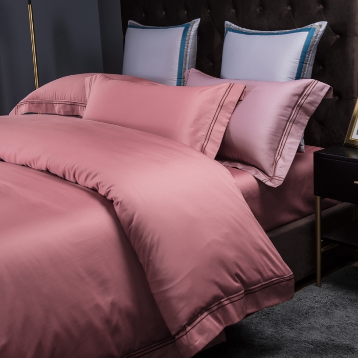 91家纺网 家纺一手货源 找家纺 布乐意 2020新款酒店款全棉四件套纯色轻奢风 豆沙色