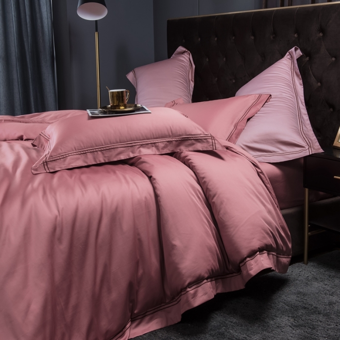 91家纺网 家纺一手货源 找家纺 布乐意 2020新款酒店款全棉四件套纯色轻奢风 豆沙色