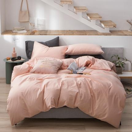 91家纺网 家纺一手货源 找家纺 尚品本色 2023新款尚品本色水染水洗棉四件套 浅粉灰