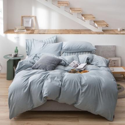 91家纺网 家纺一手货源 找家纺 尚品本色 2023新款尚品本色水染水洗棉四件套 天蓝白