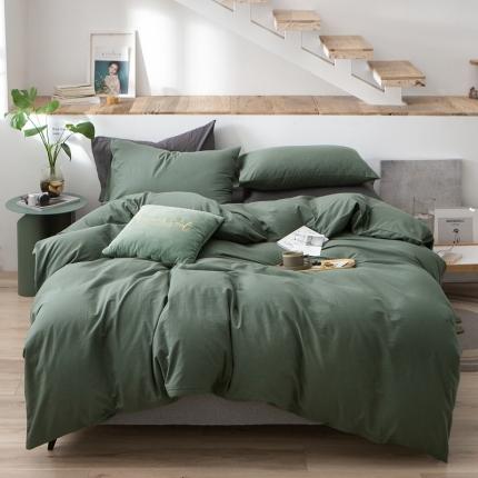 91家纺网 家纺一手货源 找家纺 尚品本色 2023新款尚品本色水染水洗棉四件套 银箔松绿