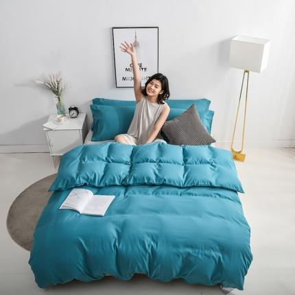 91家纺网 家纺一手货源 找家纺 美真 纯色双拼加厚水洗棉磨毛四件套床上用品长绒棉素色宝蓝浅灰