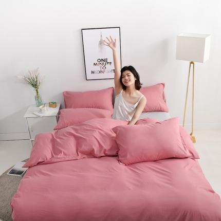 91家纺网 家纺一手货源 找家纺 美真 纯色双拼加厚水洗棉磨毛四件套床上用品长绒棉素色宝蓝浅灰