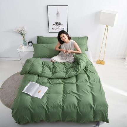 91家纺网 家纺一手货源 找家纺 美真 纯色双拼加厚水洗棉磨毛四件套床上用品长绒棉素色宝蓝浅灰