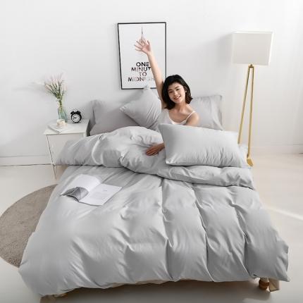 91家纺网 家纺一手货源 找家纺 美真 纯色双拼加厚水洗棉磨毛四件套床上用品长绒棉素色宝蓝浅灰