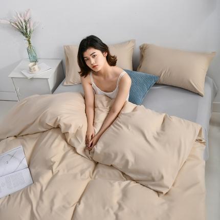 91家纺网 家纺一手货源 找家纺 美真 纯色双拼加厚水洗棉磨毛四件套床上用品长绒棉素色宝蓝浅灰