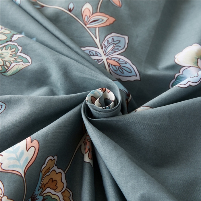 91家纺网 家纺一手货源 找家纺 十个点家纺 2020新款印花床裙三件套 花月佳期墨绿