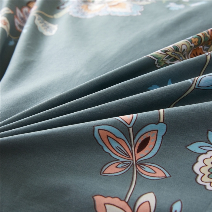 91家纺网 家纺一手货源 找家纺 十个点家纺 2020新款印花床裙三件套 花月佳期墨绿