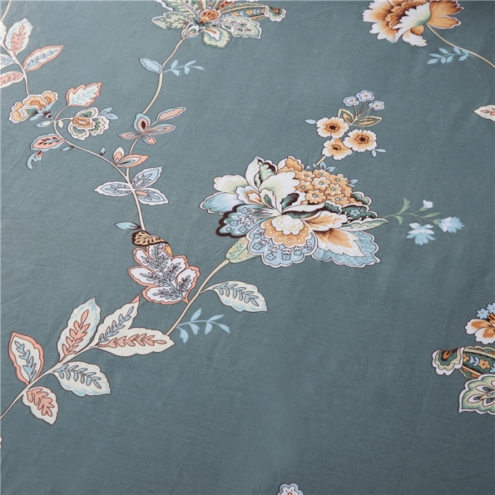 91家纺网 家纺一手货源 找家纺 十个点家纺 2020新款印花床裙三件套 花月佳期墨绿