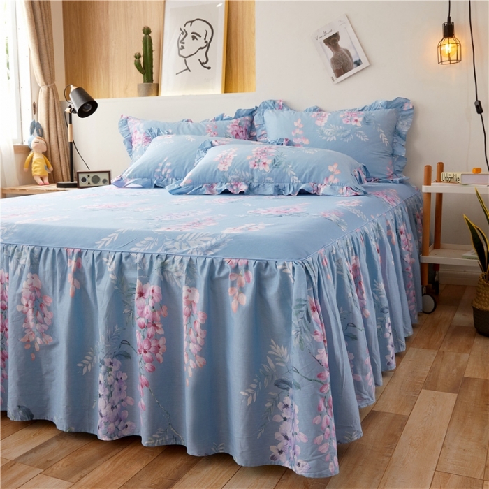 91家纺网 家纺一手货源 找家纺 十个点家纺 2020新款印花床裙三件套 赫莲娜蓝