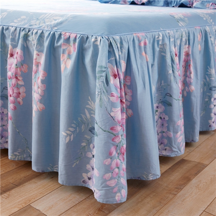 91家纺网 家纺一手货源 找家纺 十个点家纺 2020新款印花床裙三件套 赫莲娜蓝