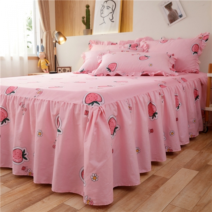 91家纺网 家纺一手货源 找家纺 十个点家纺 2020新款印花床裙三件套 阳光草莓