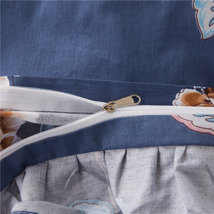 91家纺网 家纺一手货源 找家纺 十个点家纺 2020新款印花床裙四件套花月佳期蓝