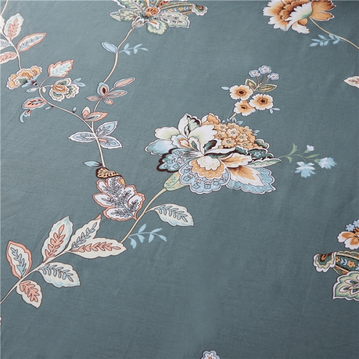 91家纺网 家纺一手货源 找家纺 十个点家纺 2020新款印花床裙四件套花月佳期墨绿