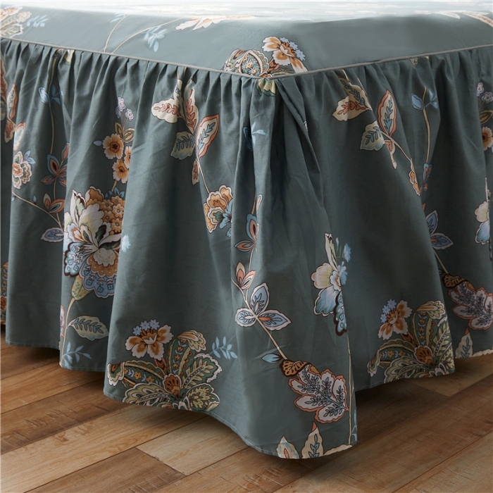 91家纺网 家纺一手货源 找家纺 十个点家纺 2020新款印花床裙四件套花月佳期墨绿