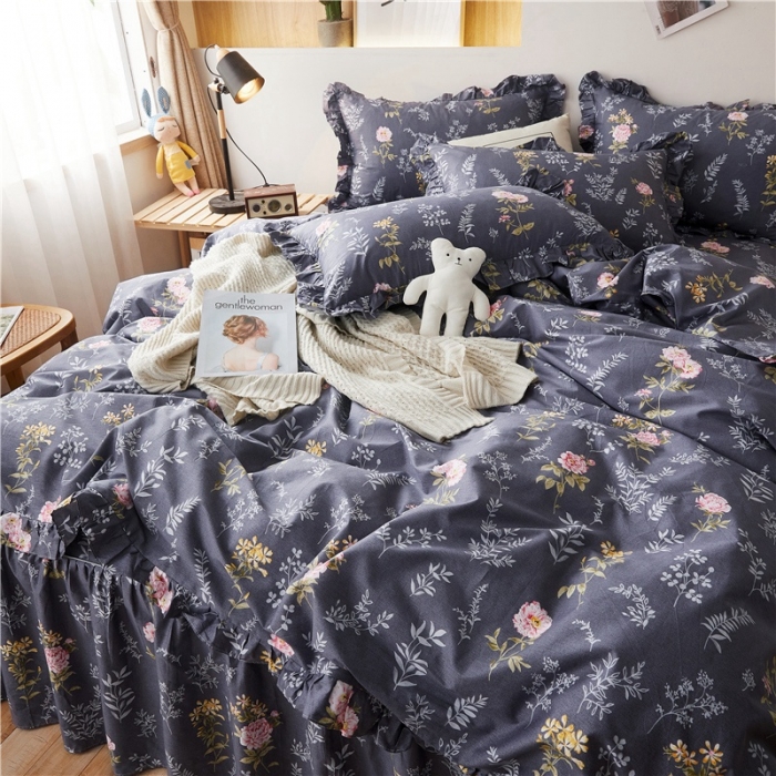 91家纺网 家纺一手货源 找家纺 十个点家纺 2020新款印花床裙四件套塞纳河畔