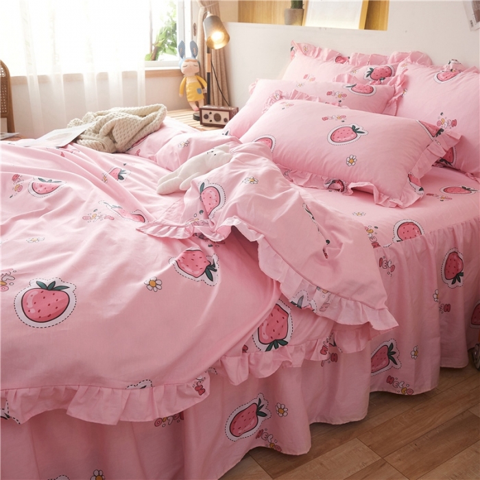 91家纺网 家纺一手货源 找家纺 十个点家纺 2020新款印花床裙四件套阳光草莓