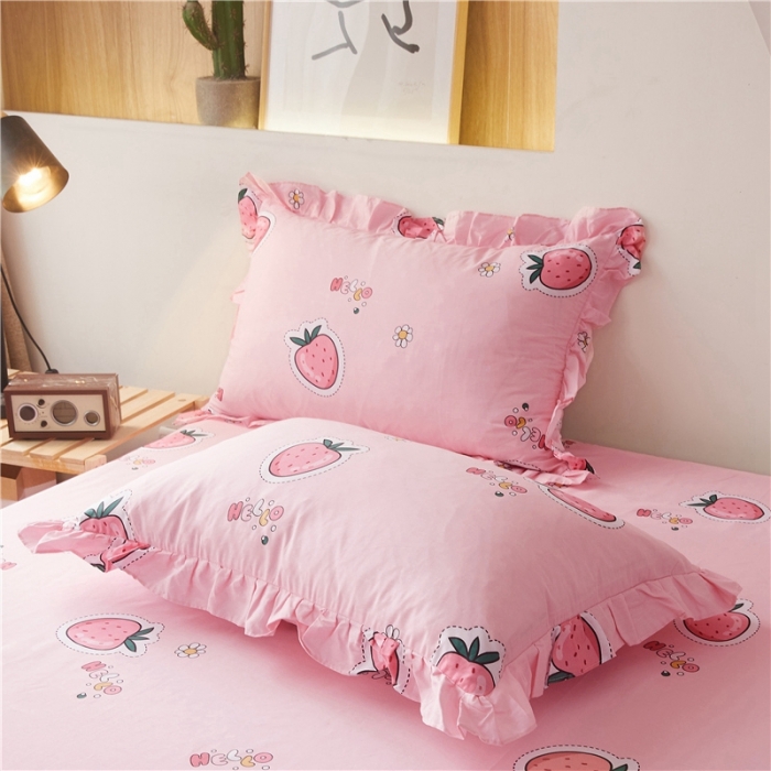 91家纺网 家纺一手货源 找家纺 十个点家纺 2020新款印花床裙四件套阳光草莓