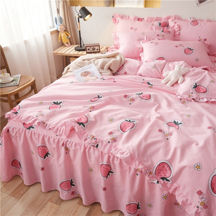 91家纺网 家纺一手货源 找家纺 十个点家纺 2020新款印花床裙四件套阳光草莓