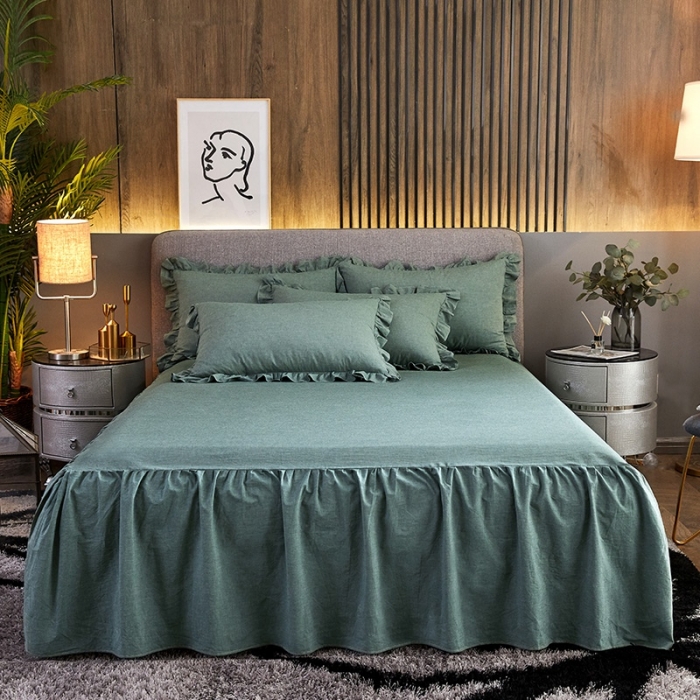 91家纺网 家纺一手货源 找家纺 （总）十个点家纺 2020新款全棉色织水洗棉单层床裙三件套