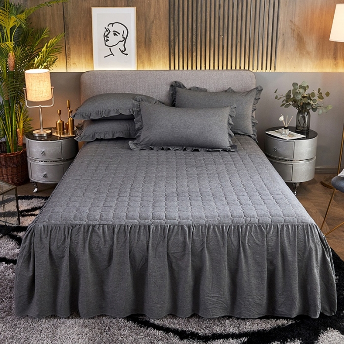 91家纺网 家纺一手货源 找家纺 十个点家纺2020新款夹棉单件床裙 深灰