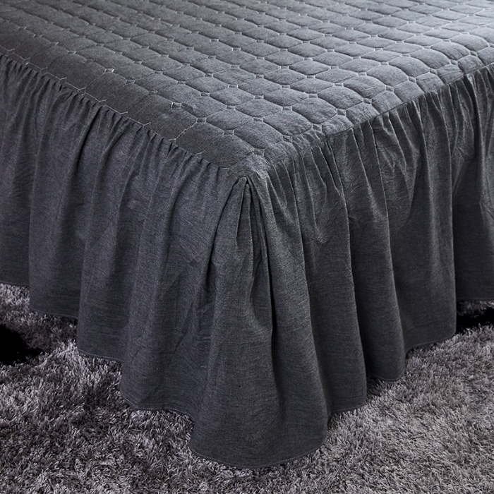 91家纺网 家纺一手货源 找家纺 十个点家纺2020新款夹棉单件床裙 深灰