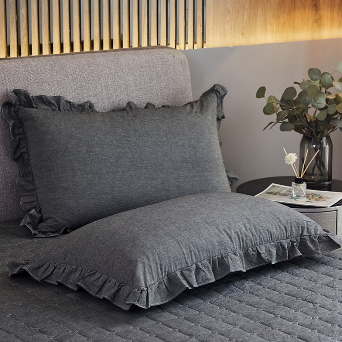 91家纺网 家纺一手货源 找家纺 十个点家纺2020新款夹棉单件床裙 深灰