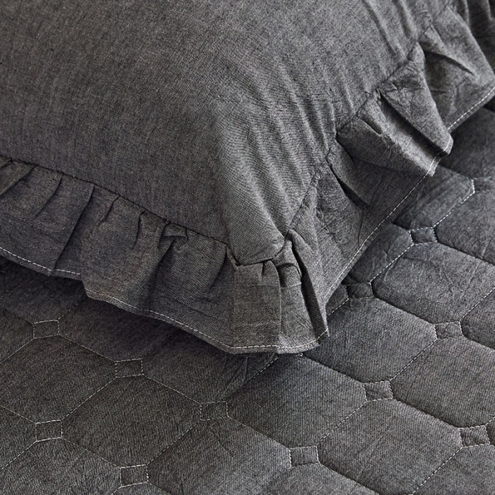 91家纺网 家纺一手货源 找家纺 十个点家纺2020新款夹棉单件床裙 深灰