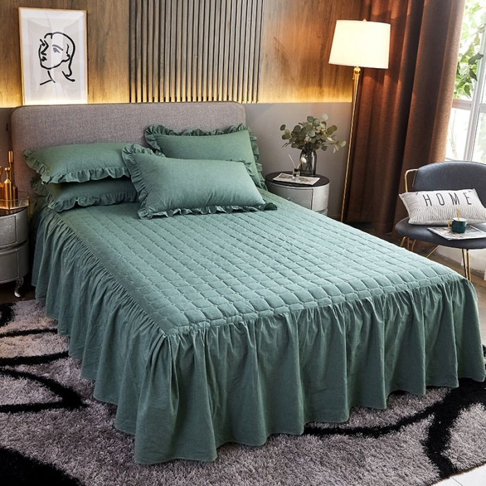 91家纺网 家纺一手货源 找家纺 十个点家纺2020新款夹棉单件床裙 豆绿