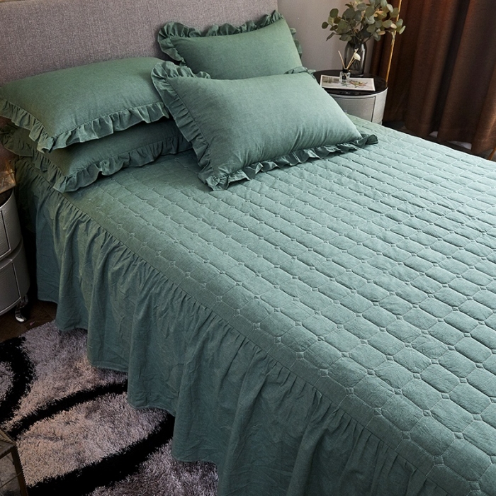 91家纺网 家纺一手货源 找家纺 十个点家纺2020新款夹棉单件床裙 豆绿