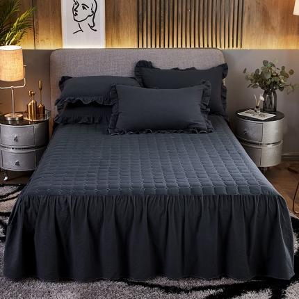 十个点家纺2020新款夹棉单件床裙 黑青年